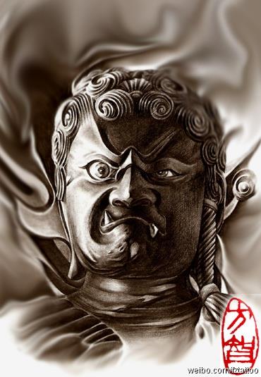 分享几幅不动明王的纹身手稿