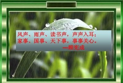 ​家事国事天下事事事关心，风声雨声读书声声声入耳，家事国事天下事事事关心对