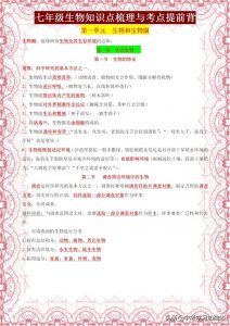 ​七年级生物知识点+考点梳理，暑期提前掌握，新学期妥妥尖子生