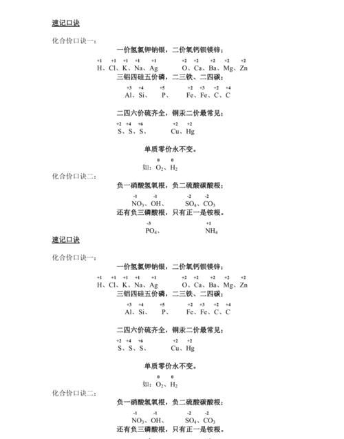 一价氢锂钾钠银顺口溜什么含义