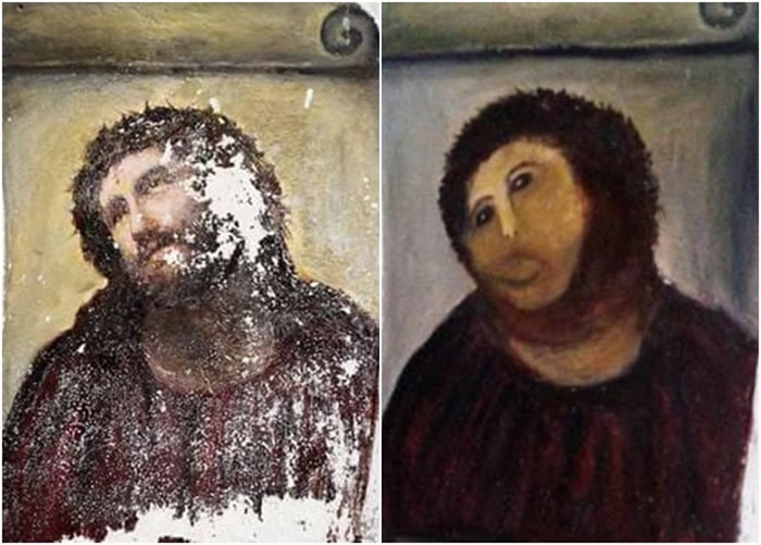 西班牙早年已发生过耶稣画像修复变被毁的惨案。