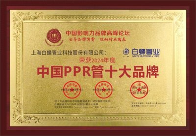 ​白蝶荣获2024中国PPR水管十大品牌，行业标杆品牌