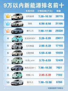 便宜的电动汽车有哪些？9万以内新能源车可看这几款