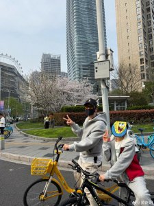 黄晓明与儿子春日骑行写真曝光，休闲装笑容灿烂尽显亲子温馨