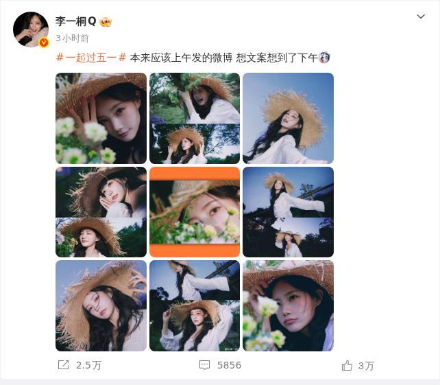 李一桐五一假期户外随拍美照释出，白衣草帽花丛间清新文艺气质尽显